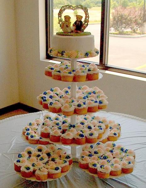 Colorful cupcake tree for wedding reception
